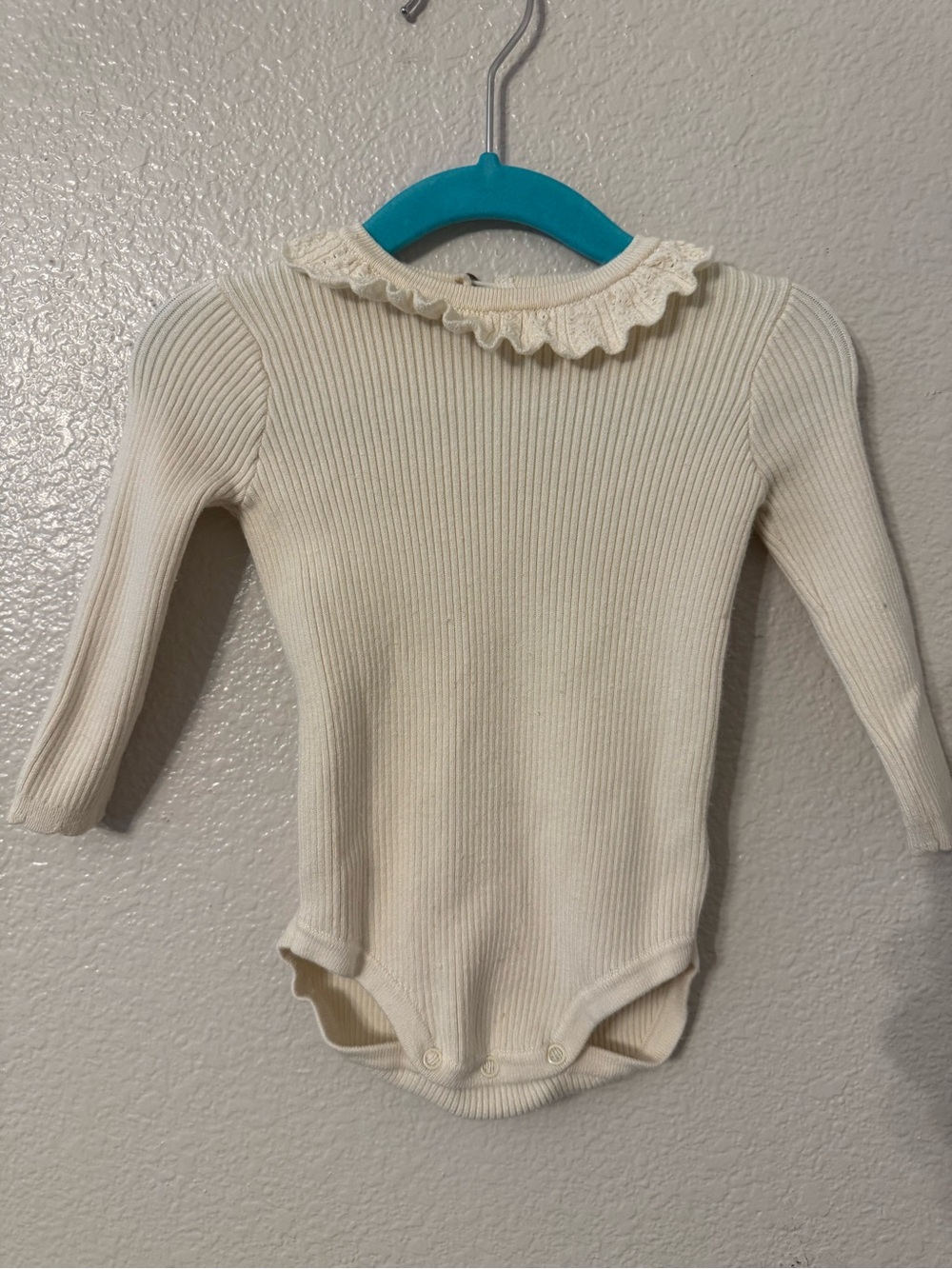 Rylee + Cru Cream Ribbed Ruffle-Collar Bodysuit
